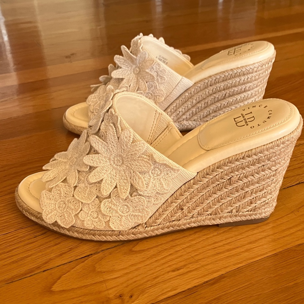 Vince Camuto Beige Floral Wedges - NEW